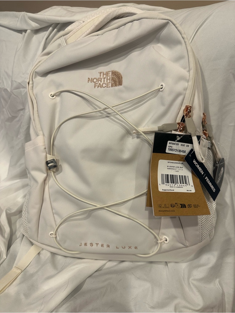 The North Face Jester Luxe White Backpack 16" Laptop, Padded Straps, 2 Pockets